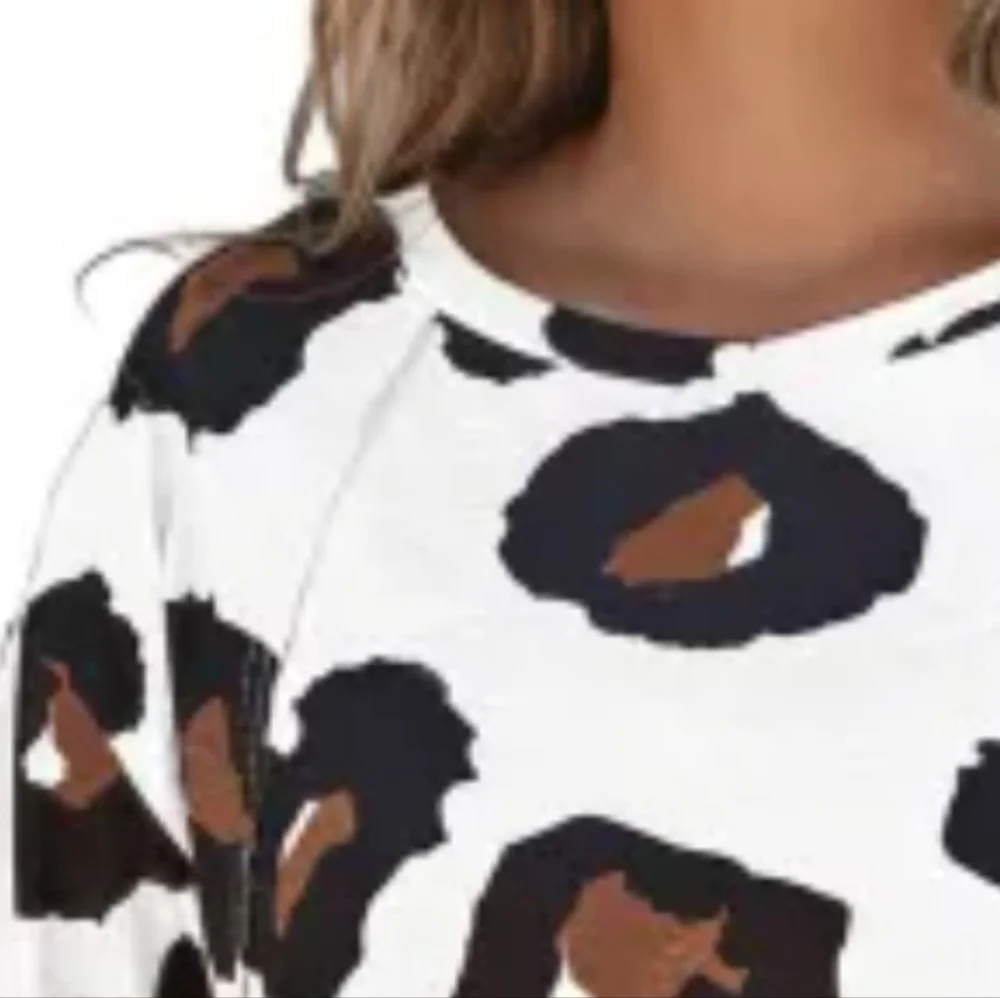 NEW! White Leopard Print Casual Loose Long Sleeve Top - Picture 7 of 14
